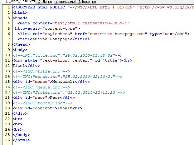 Alle Bereiche per Include eingebunden