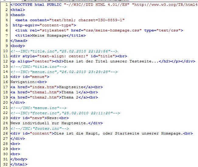 Mustersite Quelltext