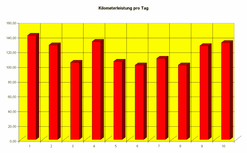 Die Tageskilometerleistung in Tabellenform